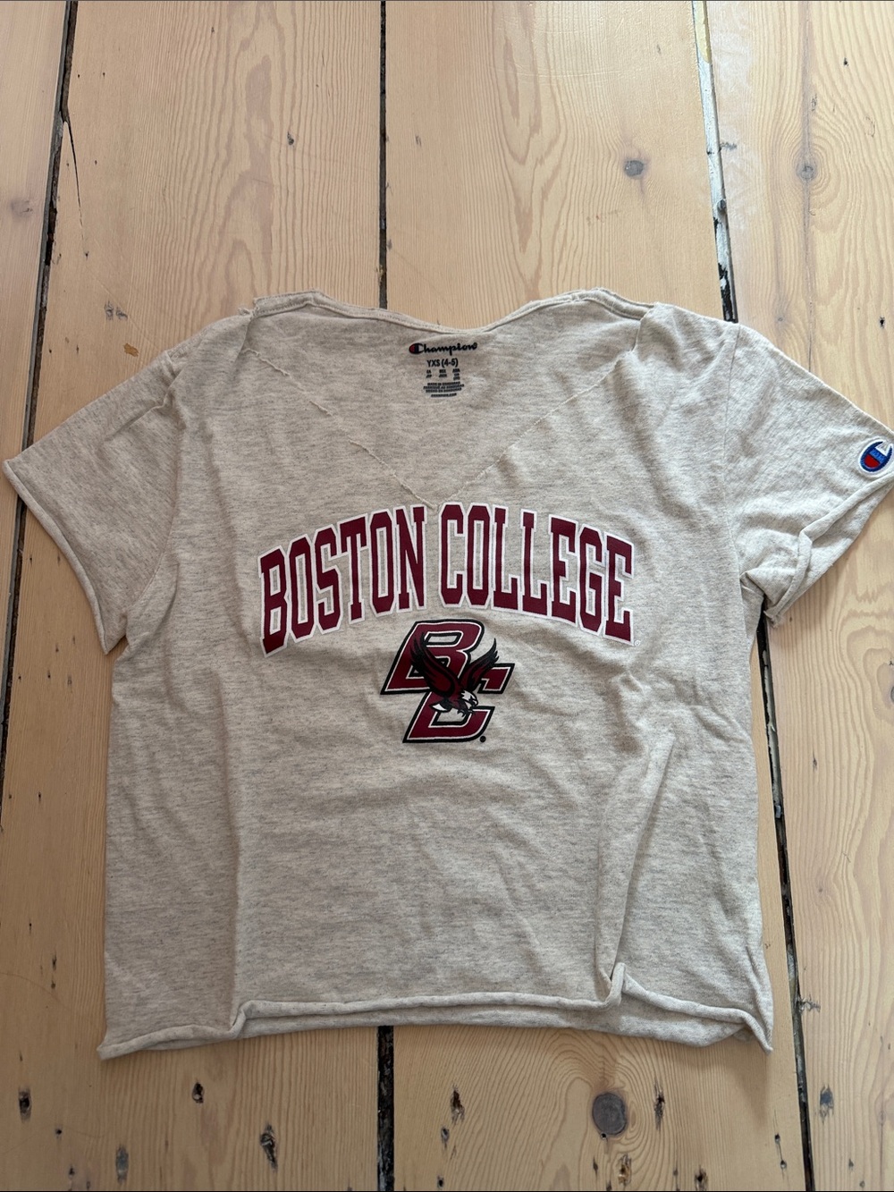 Champion Boston College Heather Gray Baby Tee with Maroon Logo